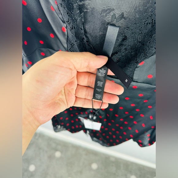 For Love and Lemons x Victorias Secret Red Polka dot Satin Lace  Robe/Dress - Picture 9 of 10